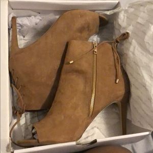 TAN SUEDE OPEN TOE BOOTIES FROM ALDO!